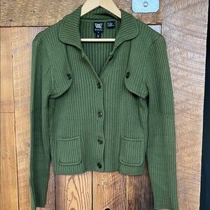 Worth Olive Ribbed Button Cardigan